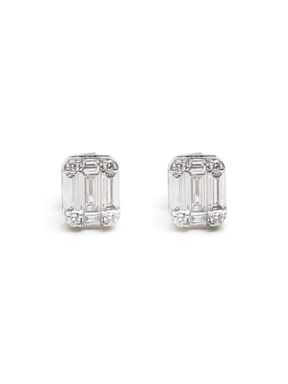 Emerald Cut 18K Natural Diamond White Gold Stud Earrings